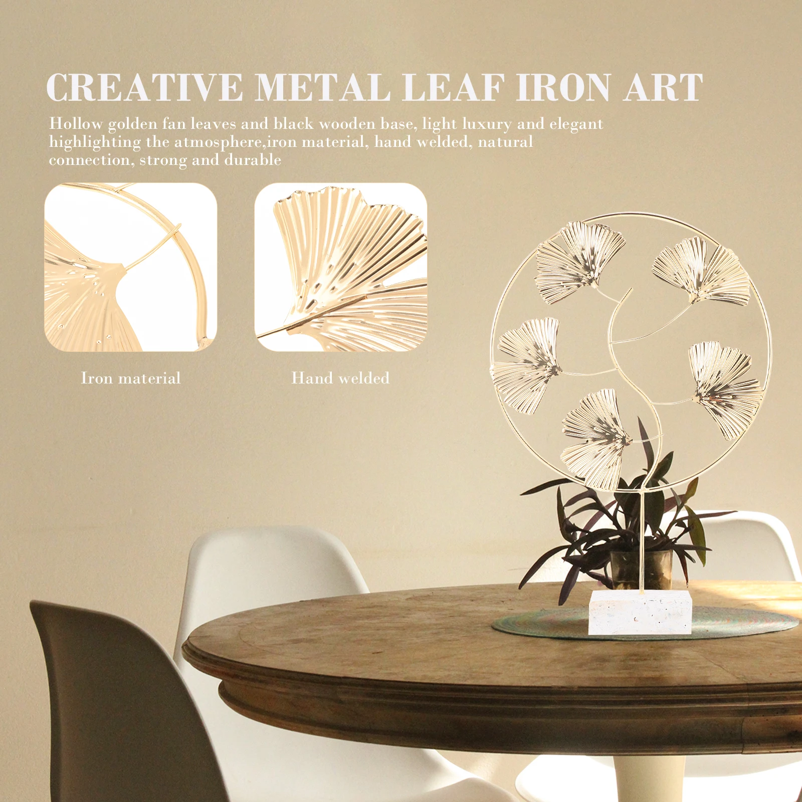 

Ginkgo Leaves Metal Leaf Ornaments Christmas Tree Desktop Adornment Statue Gold