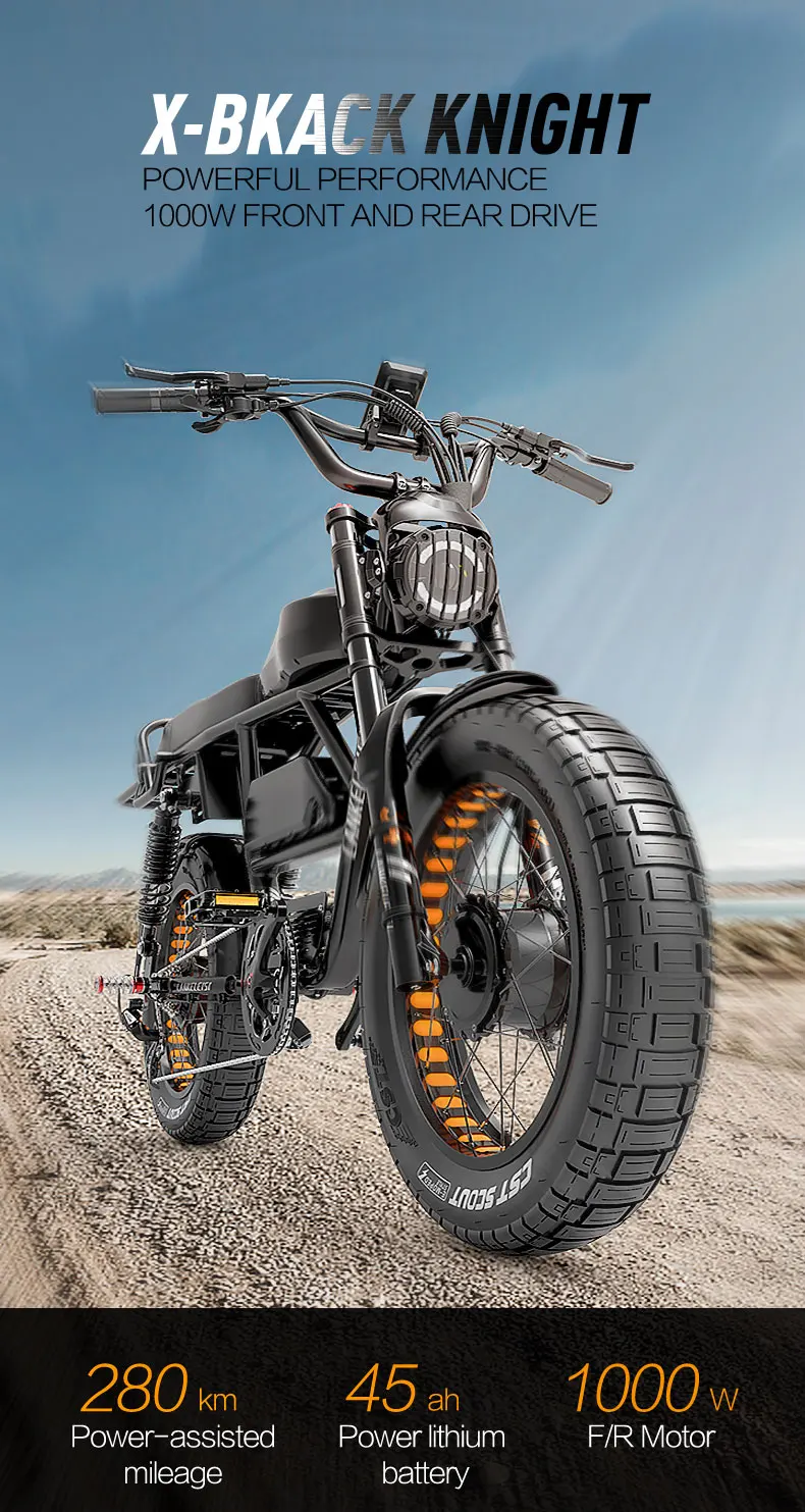 LANKELEISI X-Black Elektrofahrrad 2000W Motor 48V45Ah Akku 48km/h Höchstgeschwindigkeit 20×4,0 Zoll Fat Tire Erwachsenen Offroad E-Bike