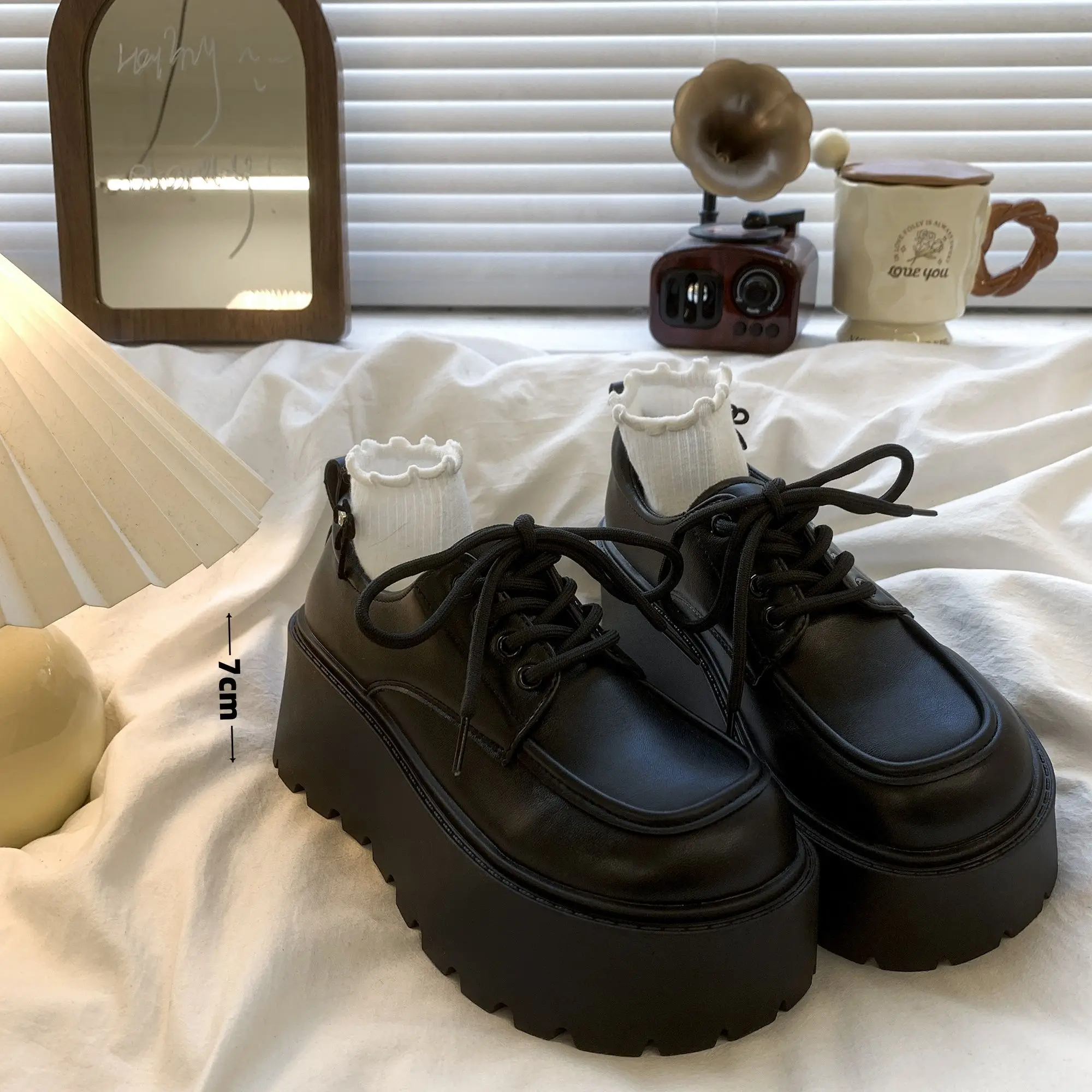 

Women's Thick Platform Leather Loafers 2025 Spring New Arrival Vintage British Style Height Increasing Versatile Shoes