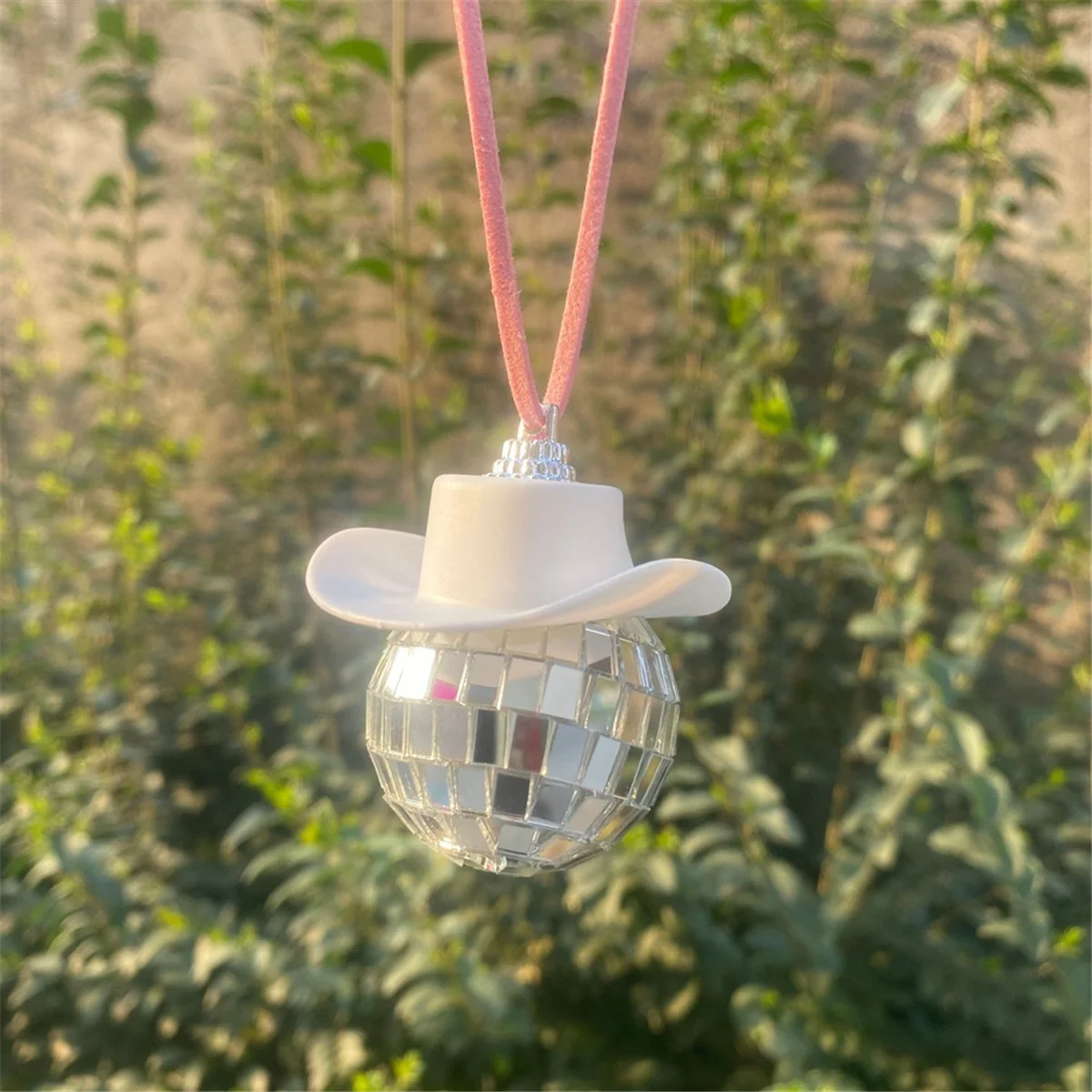 Disco Ball Cow Boy Hat Car Accessories,Car Interior Accessories,Car Hanging Ornament Accessories-Pink