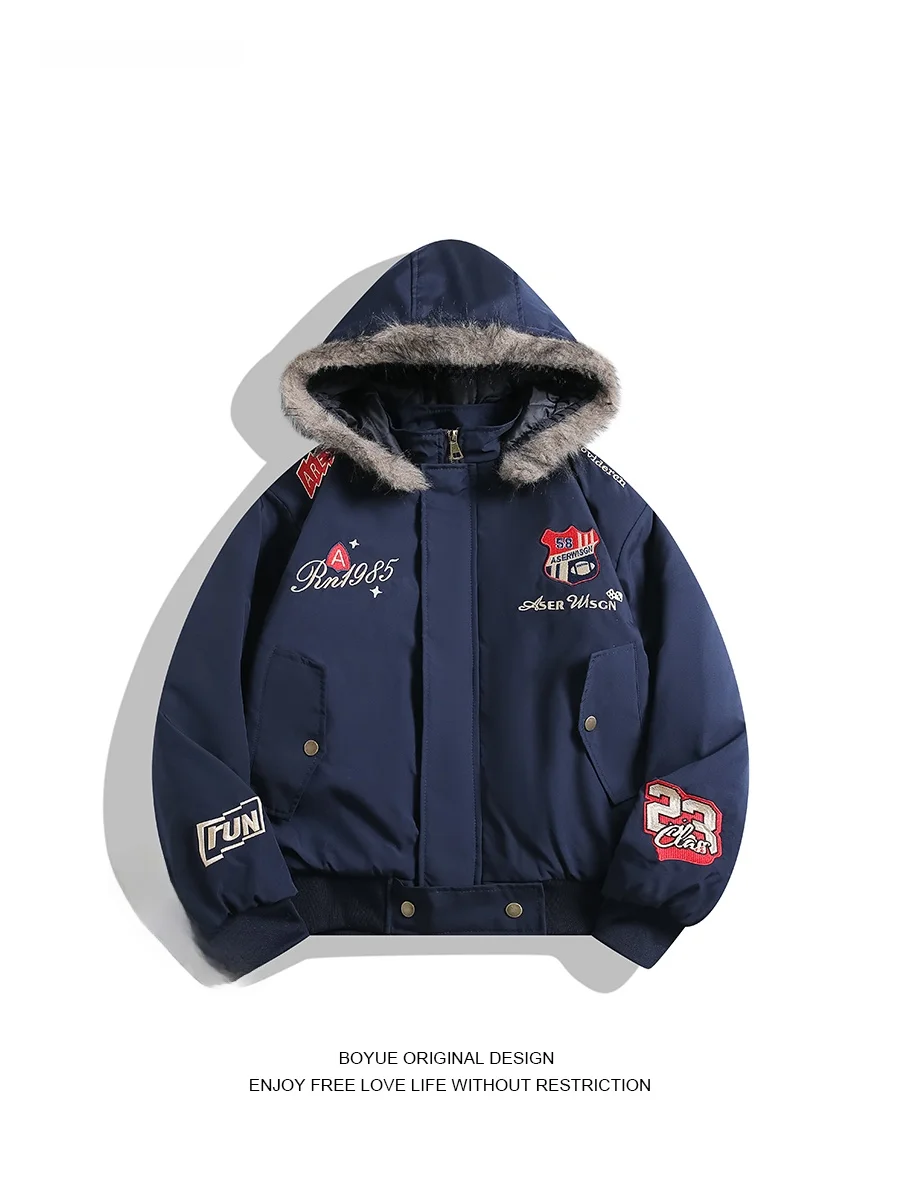 

Boyue National Trend Embroidered Hooded Flight Jaet Baseball orm Warm Workwear Cotton Jaet for Both Men And Women