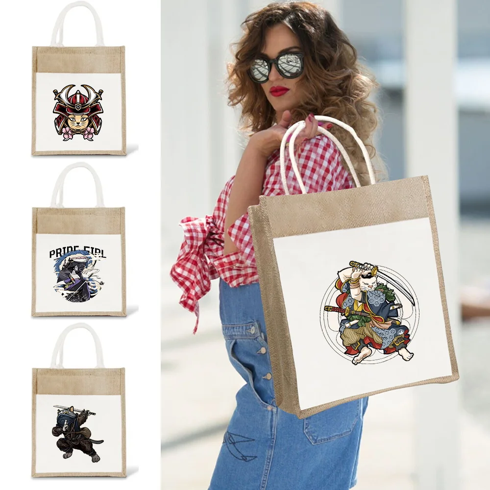 

Large Capacity Storage Shopping Bag Environmentally Friendly Linen Single Shoulder Shopping Bags Item Storage Bag Samurai Series