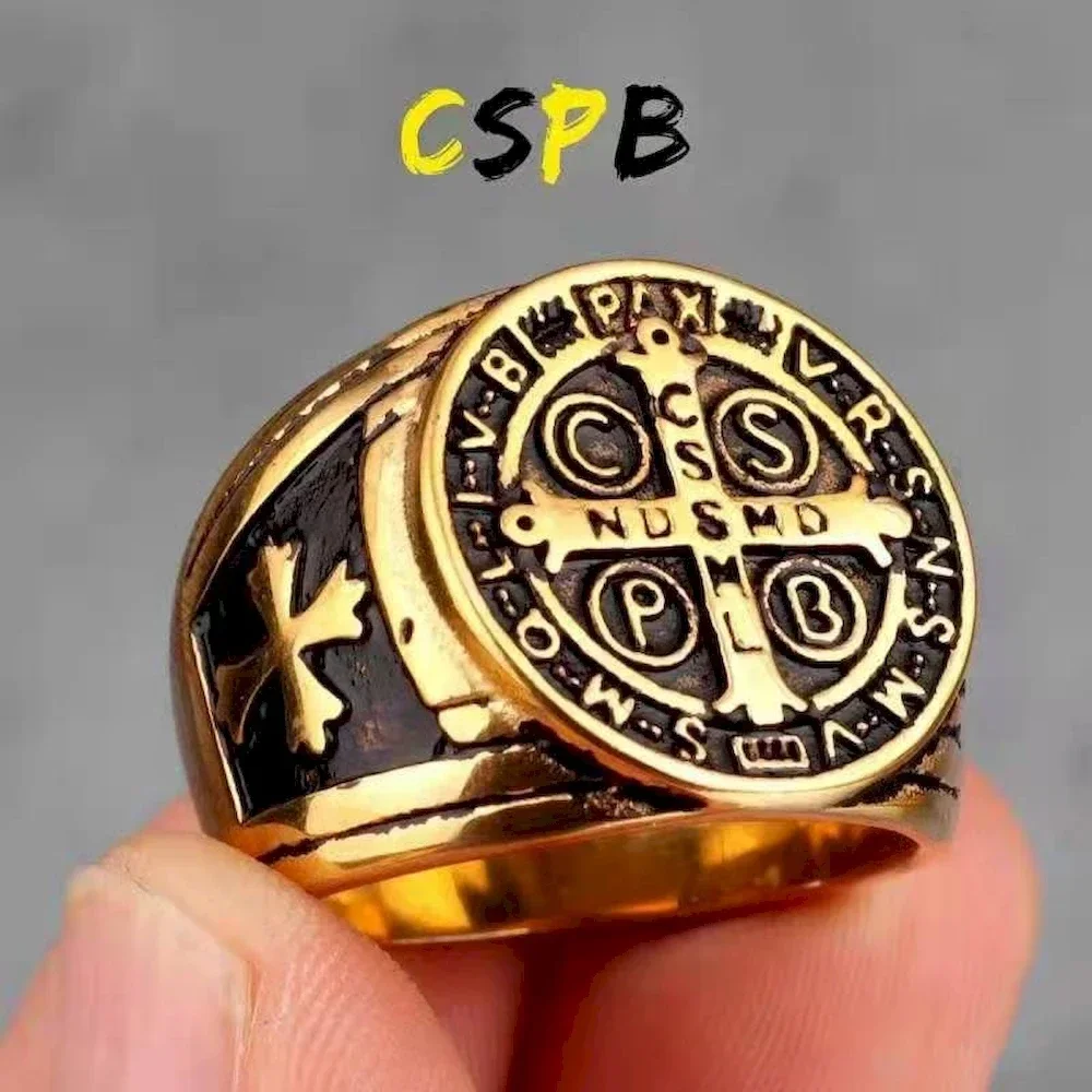 7/8/9/10/11/12/13/14/15 Stainless Steel Letter Rune CSPB Cross Male Women Punk Retro Ring Multi Size Waterproof Finger Jewelry