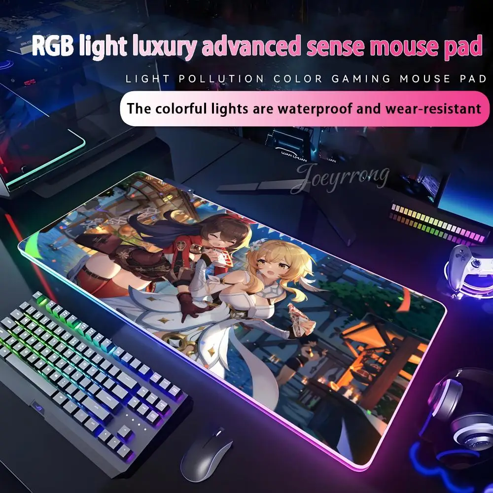 

Geshin Impact Mouse Pad RGB Mouse Pad Extended Gaming Keyboard Seven Colors LED Mats Large 1000x500mm XXL Gamer