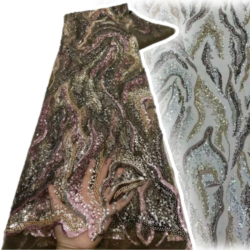 

Африканское кружево с бисером для жениха, высококачественная французская нигерийская ткань с пайетками, материал для свадебных платьев и праздничной одежды 2026, 2335
