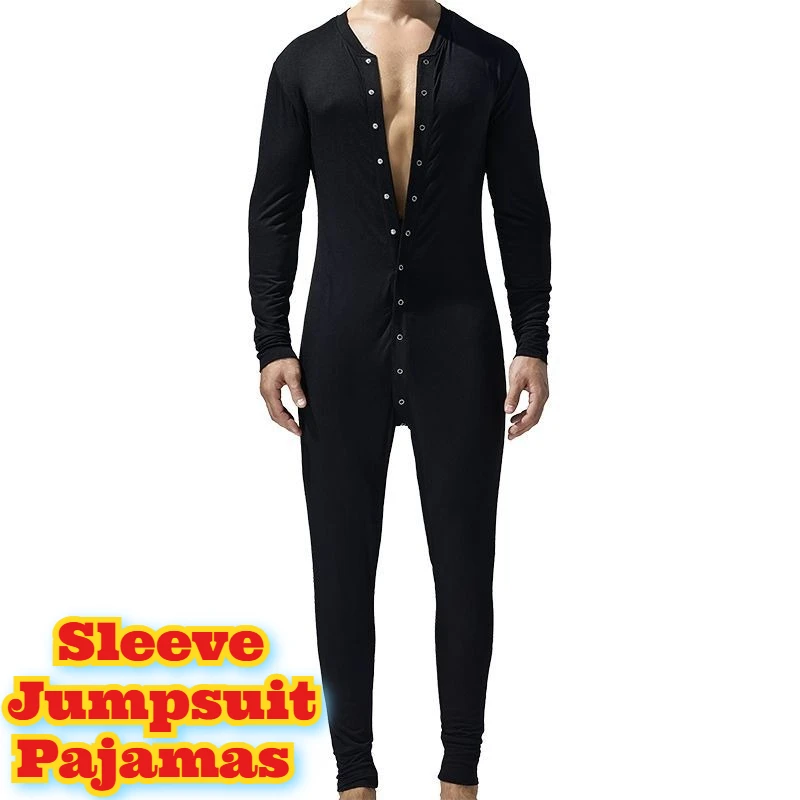 

Men Winter Warm Long Sleeve Jumpsuit Pajamas One Piece Full Body Thermal Underwear Soft Stretch Snug Fit Loungewear Long Body