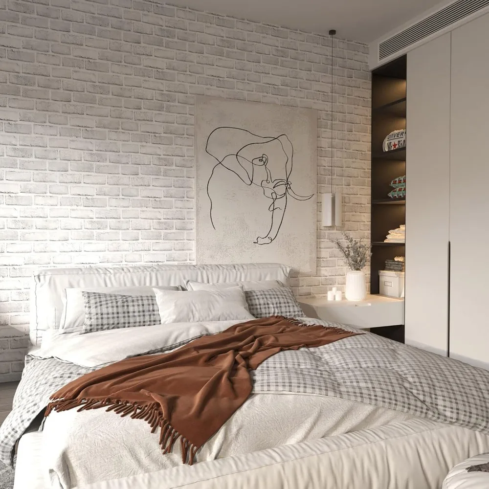 3D Faux Brick Peel and Stick Wallpaper for Walls - White, Gray, Grey Contact Paper, Self-Adhesive, 787 Length x 18 Width image 2