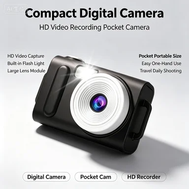 Compact Digital Camera HD Pocket Camera Built‑in Flash Light One‑Hand Operation Travel Vlog Video Recorder For Photography