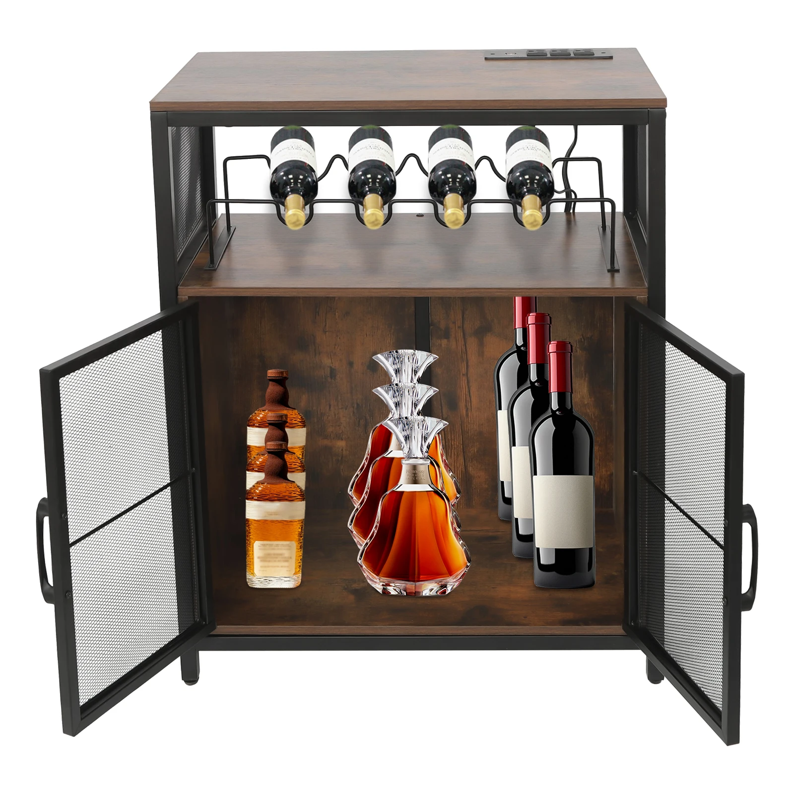 Armário de bar de vinho com luz RGB e saída FreeStanding Wine Rack Table Armário de bebidas com suporte de vidro