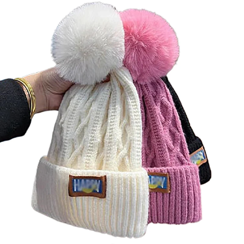 Fashion Pompoms Beanies Hat For Women Autumn Winter Thickened Warm Cap Stylish Beanie Hats Casual Outdoor Keep Warm Knitted Caps