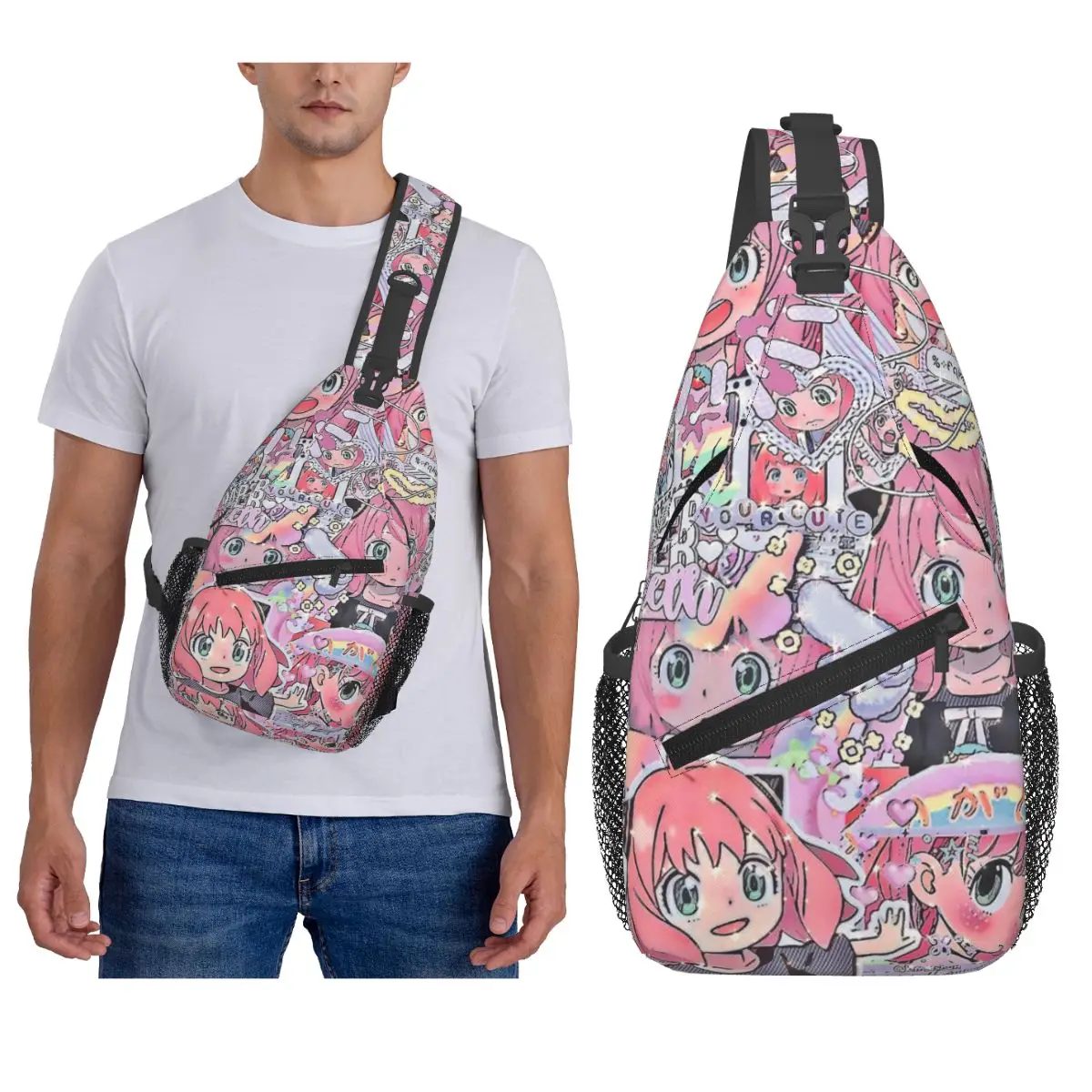 

Аниме Spy X Family Anya Forger, нагрудная сумка с милым узором, мужской рюкзак через плечо, нагрудная сумка, дорожный рюкзак, сумка на плечо