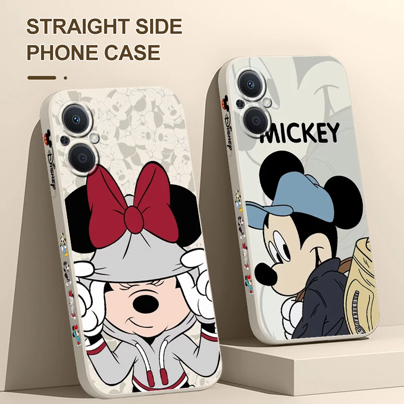 Disney Minnie Mickey Mouse Phone Case For OPPO Find X5 X3 X2 Lite Pro Neo A5 A53 A94 4G 5G Liquid Left Rope Soft Cover