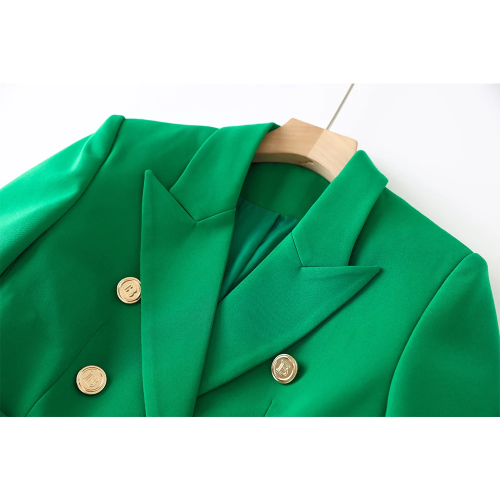 Hot Selling American Style Fresh Spring Pocket Design Women Street Green Blazer with Blet Quality Lady Slim Jackets