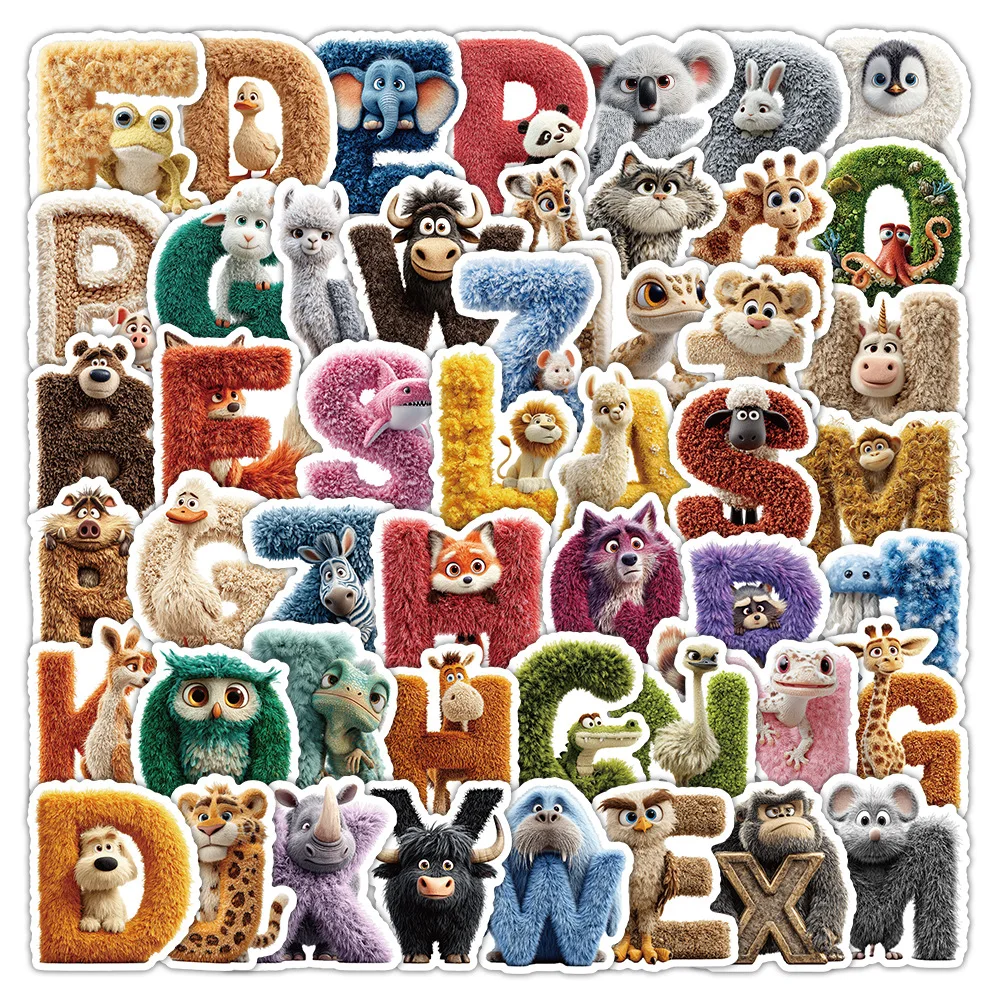 50er-Pack Cartoon Tier Alphabet Graffiti Aufkleber DIY Telefon Fall Gepäck Dekoration Wasserdichte Student Schreibwaren Aufkleber