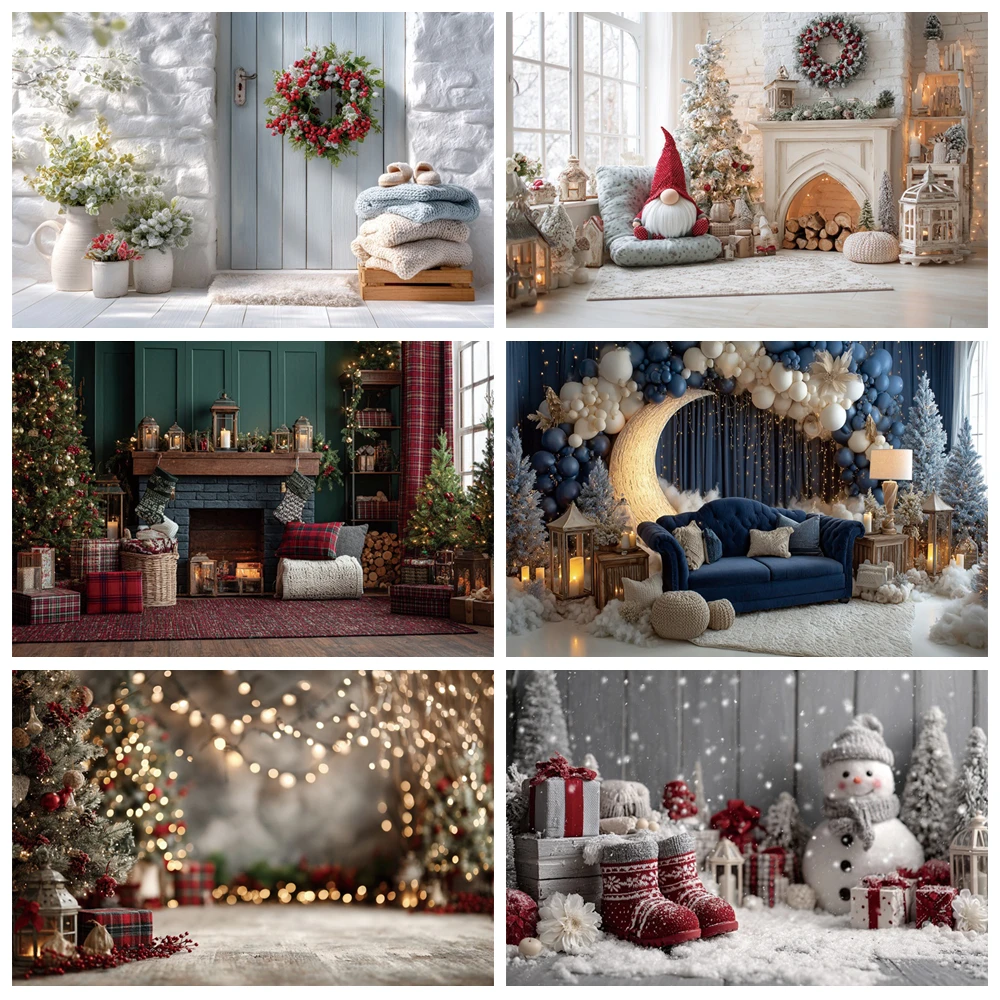 

MOON.QG Christmas Wreaths Backdrops Snowmen Gifts Sofas Background Portrait Photo Studio Wall Newborn Photography Party Supplies