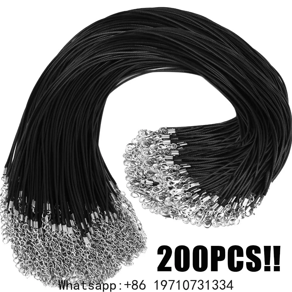 

200Pcs Leather Necklace Chains Bracelet Cord with Clasps for Pendants Bulk Waxed Rope Necklace String 45cm for Jewelry Making
