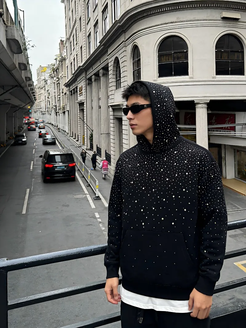 

Y2K Sudaderas Galaxy Full Rhinestone Zip Up Hoodie American High Street Oversized Hip Hop Sweatshirt for Men Chaqueta Hombre