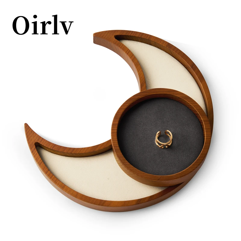 

Oirlv Wooden Tray Organizer Moon-type Round Jewelry Tray Sets for Jewelry Ring Earrings Key Storage Wood Jewelry Organizer Trays