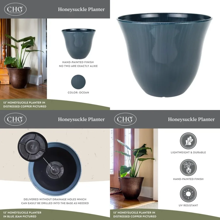 

Classic Home and Garden Honeysuckle Resin Planters - Lightweight Indoor and Outdoor Plant Pots - UV-Resistant Plastic Flower Po