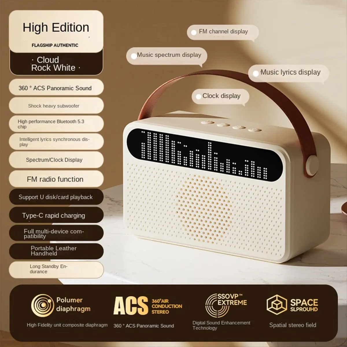 【~ New Y24A】Protable Bluetooth Speaker with Lyrics Display Speaker Home Ktv Bluetooth Speaker USB Audio Subwoofer Speaker White