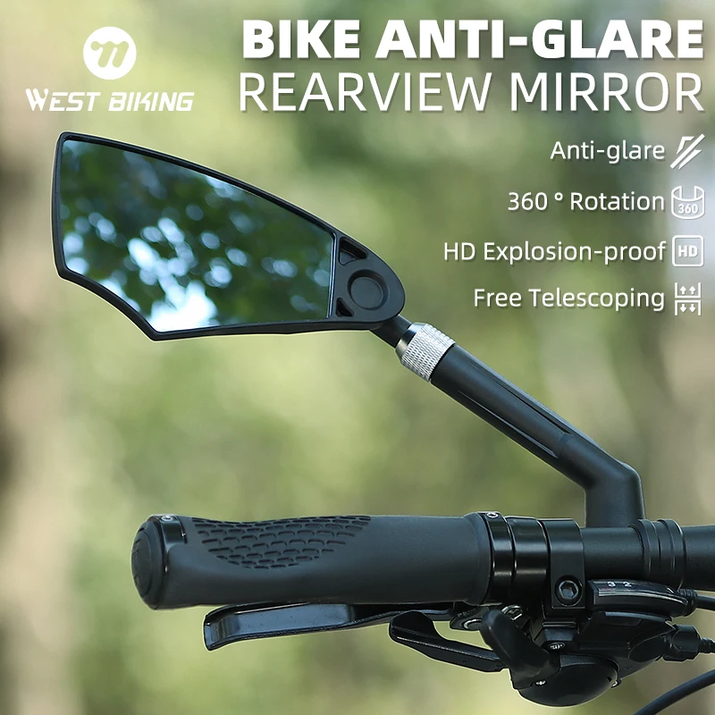 WEST BIKING Bike Rearview Mirror Anti Glare 360° Rotation Handlebar Rear View Mirror Motorcycle Scooter Mirror Bike Accessories