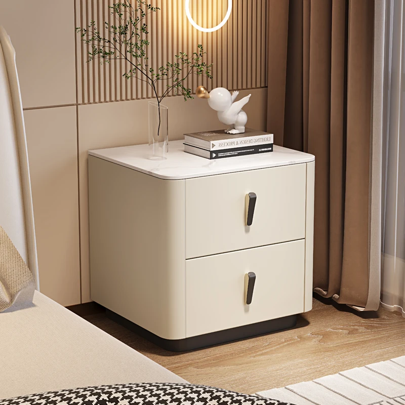 White, modern, minimalist, luxurious, and high-end. Internet famous bedside table. Scandinavian small unit baking paint