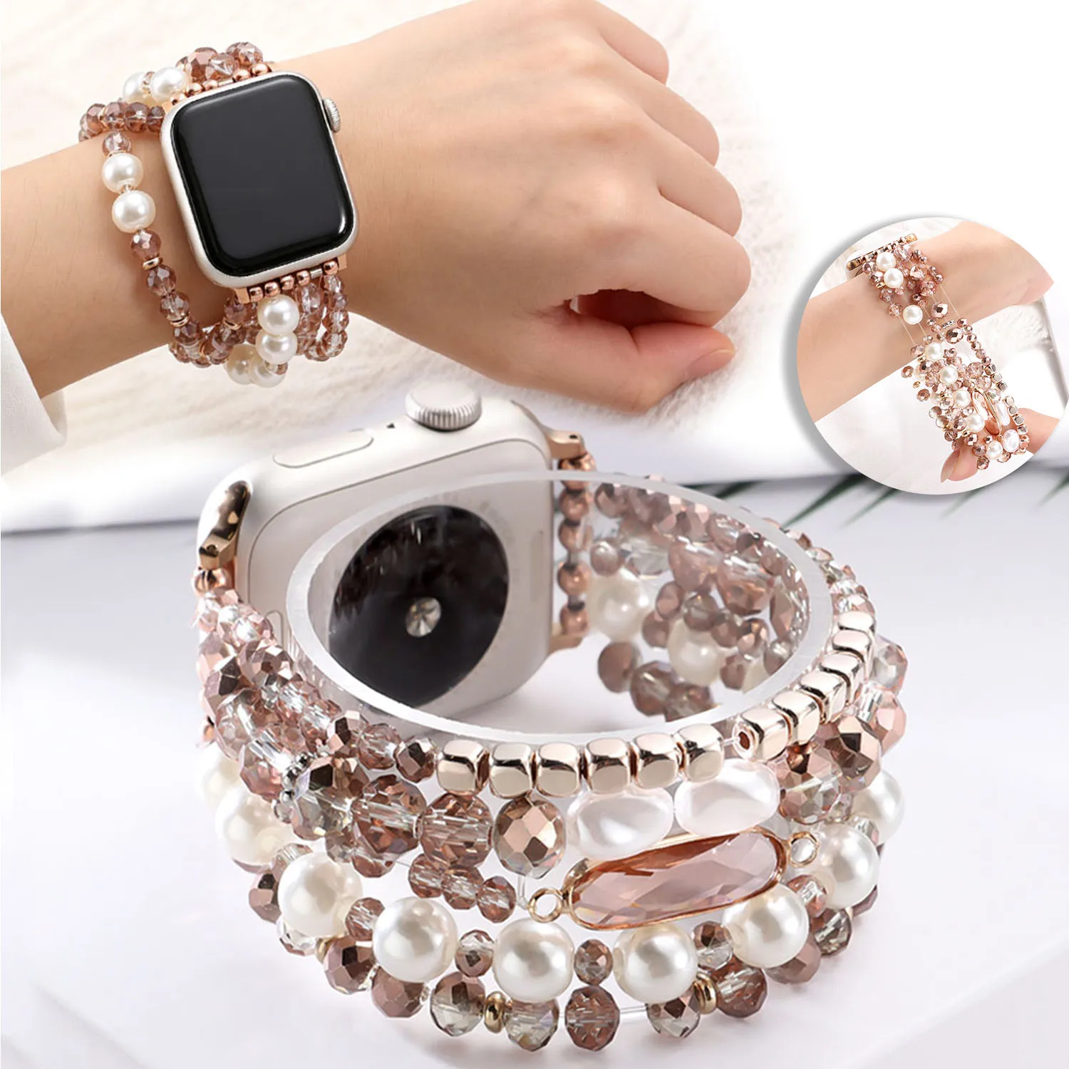 Pearl Jewelry Strap for Apple Watch 11 10 9 8 7 6 5 4 SE Ultra Bracelet for IWatch 44/42mm 40mm 38mm 49mm Fashion Women's Band
