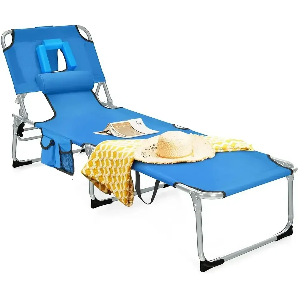 Adjustable Reclining Outdoor Beach Lounge Chair with Side Table for Patio, Poolside Relaxation
