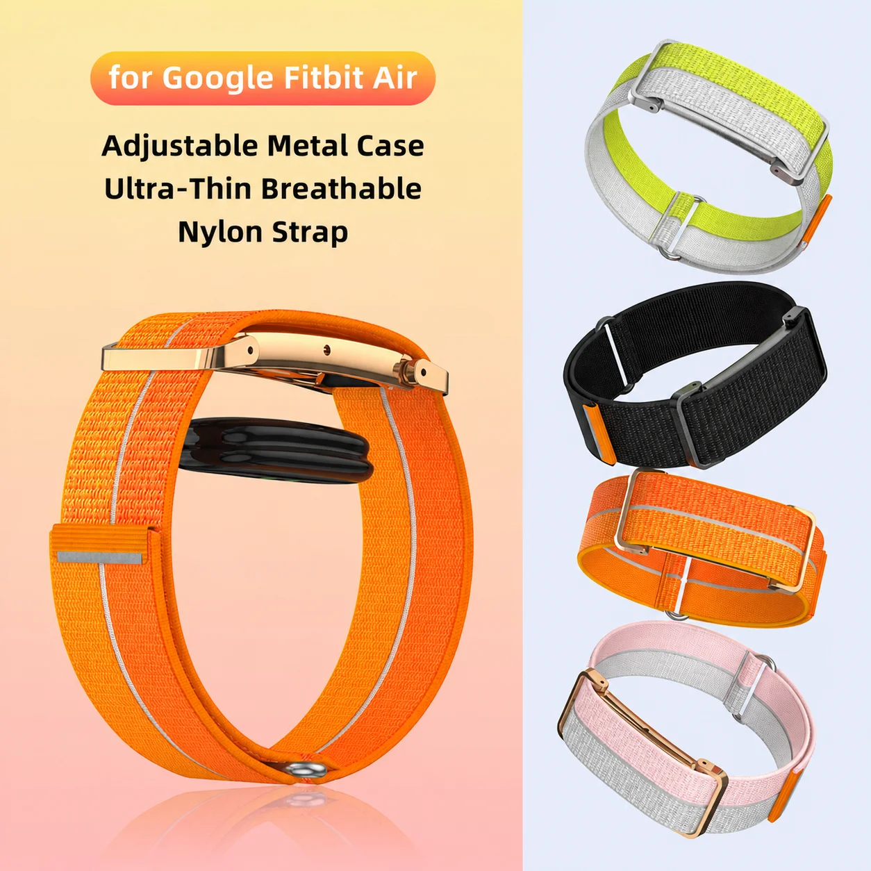 Metal Protective Case Nylon Strap Wrist Band for Google Fitbit Air Ultra-Slim Feather-Light Breathable Quick Release Replacement