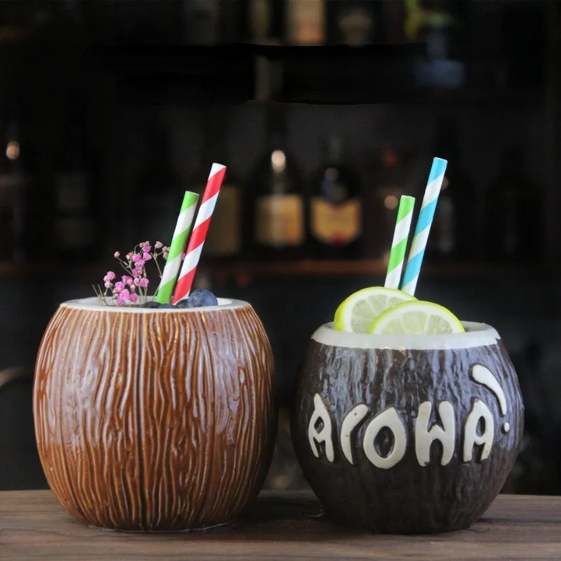 380ml/500ml Coconut Shaped Cup Bar Creative Cups Hawaii Cocktail Cup TIKI Mug Ceramic Container Martini Statue Cup Tiki Cups