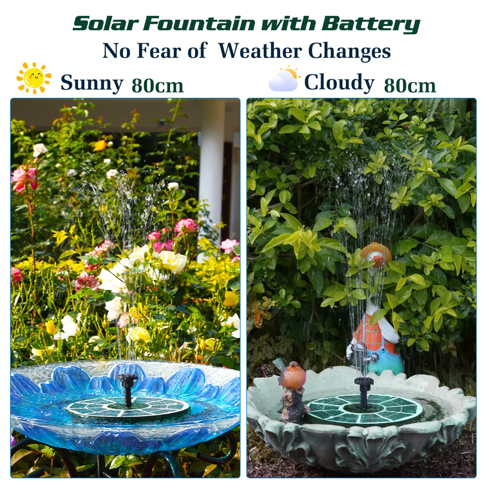 3.5W Solar Fountain with Upgraded High Power Glass Panel Work All Day Max Spray Height 80cm Stable Solar Fountain for Bird Bath