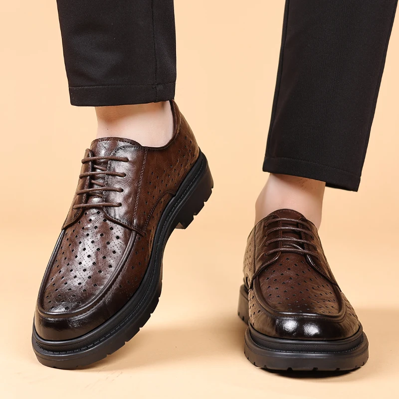 

Spring and summer men's leather shoes Leisure gentleman luxury style Daily dress party and office Thick soled adult shoes