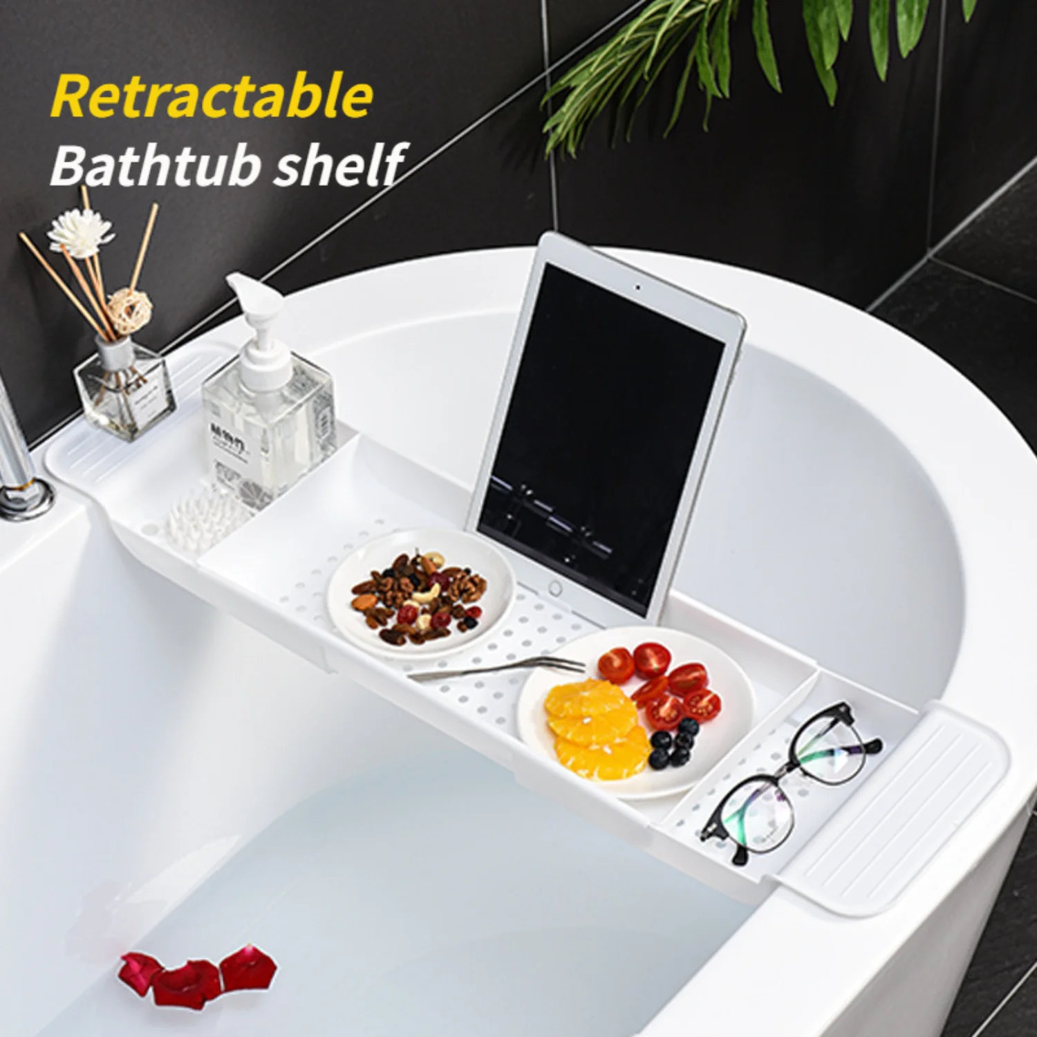 1pc Bathtub  Tray - Convenient Phone Holder with Expandable  Rack and Shelf - Essential Bathroom Accessories for Organization an