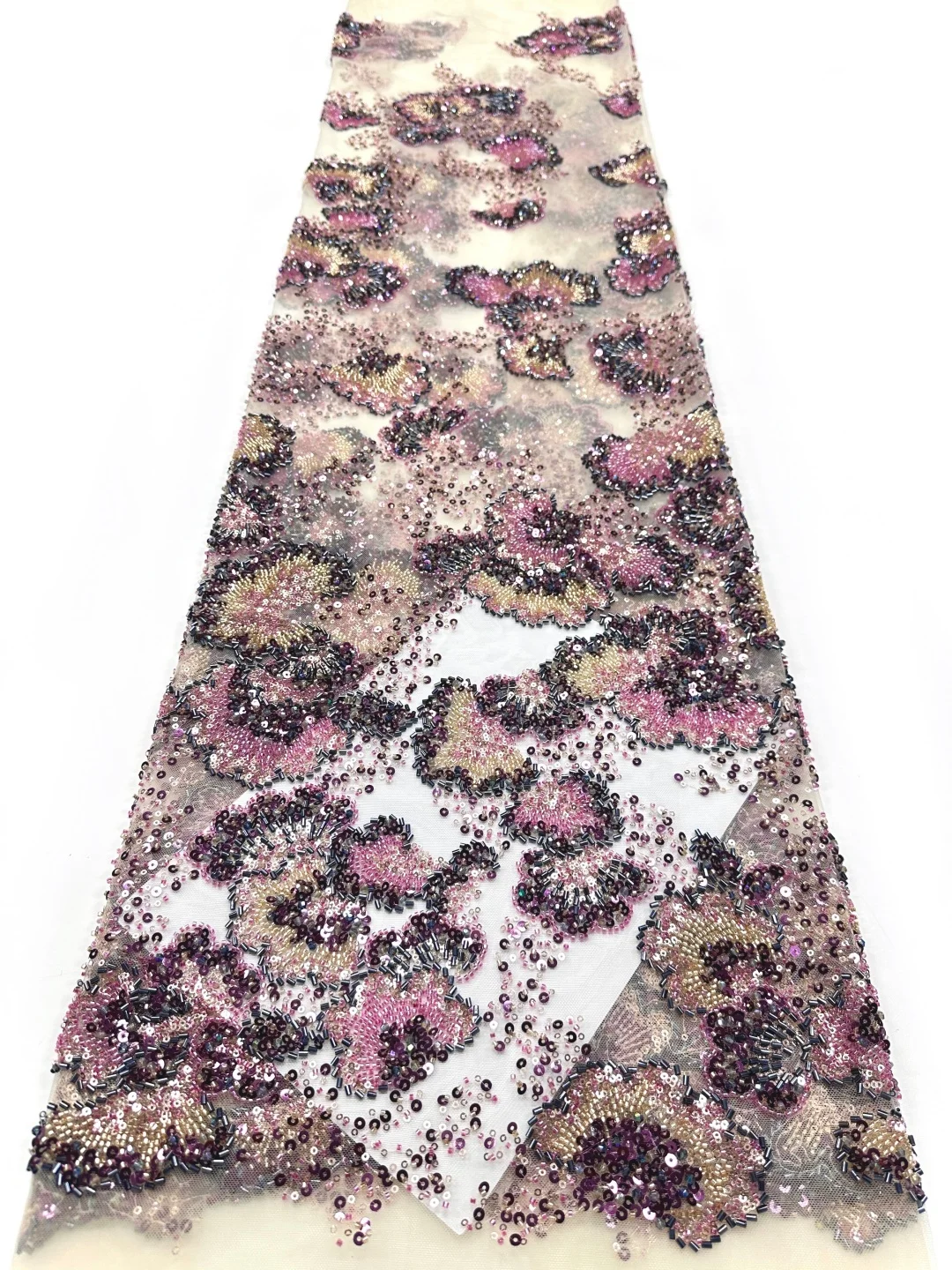 

Luxury Pink Sequins Tube Beads Lace Fabric For Wedding 2026 New Design French African Tulle Mesh Lace For Evening Dress