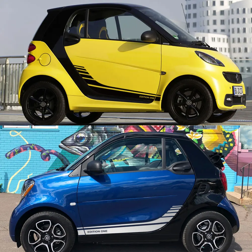 2Pcs Car Styling Sport Racing Custom Stickers Door Side Body Skirt Decor Stickers Vinyl Decals For Smart 451 453 Fortwo Forfour