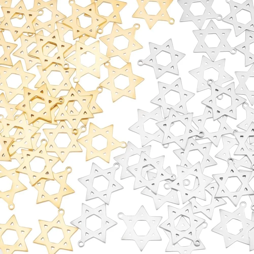 

60Pcs 2 Colors Religion Theme Pendant 304 Stainless Steel Star of David Charms Tiny Six Pointed Star Pendant Accessories Hole