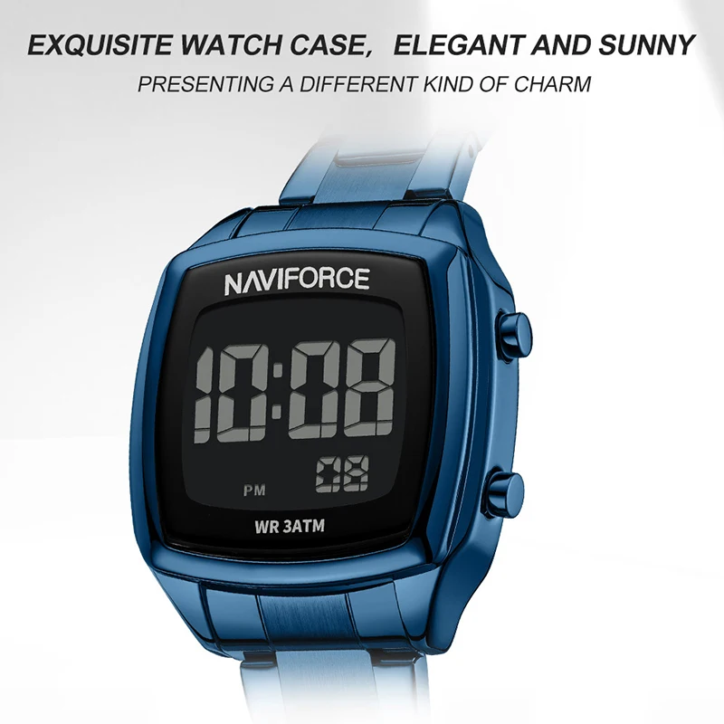 New NAVIFORCE Women Watch High Quality Electronic Clocks Waterproof Personality Square Wristwatches LCD Digital Relogio Feminino