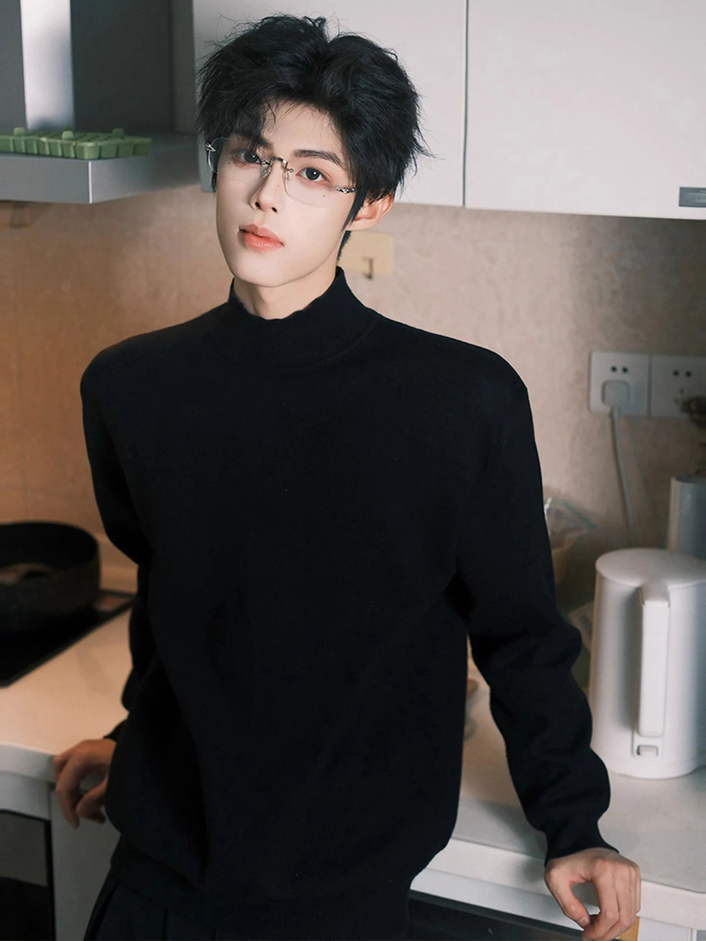 

Мужской свитер с начесом, вязаный, облегающий, в американском стиле, базовый слой, для зимы, повседневный, мягкий, трикотажный топ