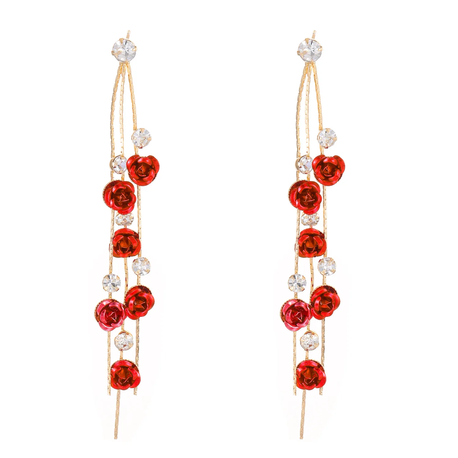 Korean Fashion Rose Blossom Flower Earrings For Women Jewelry 2026 Trending Women\'s French Long Crystal Tassel Earrings 2Z40