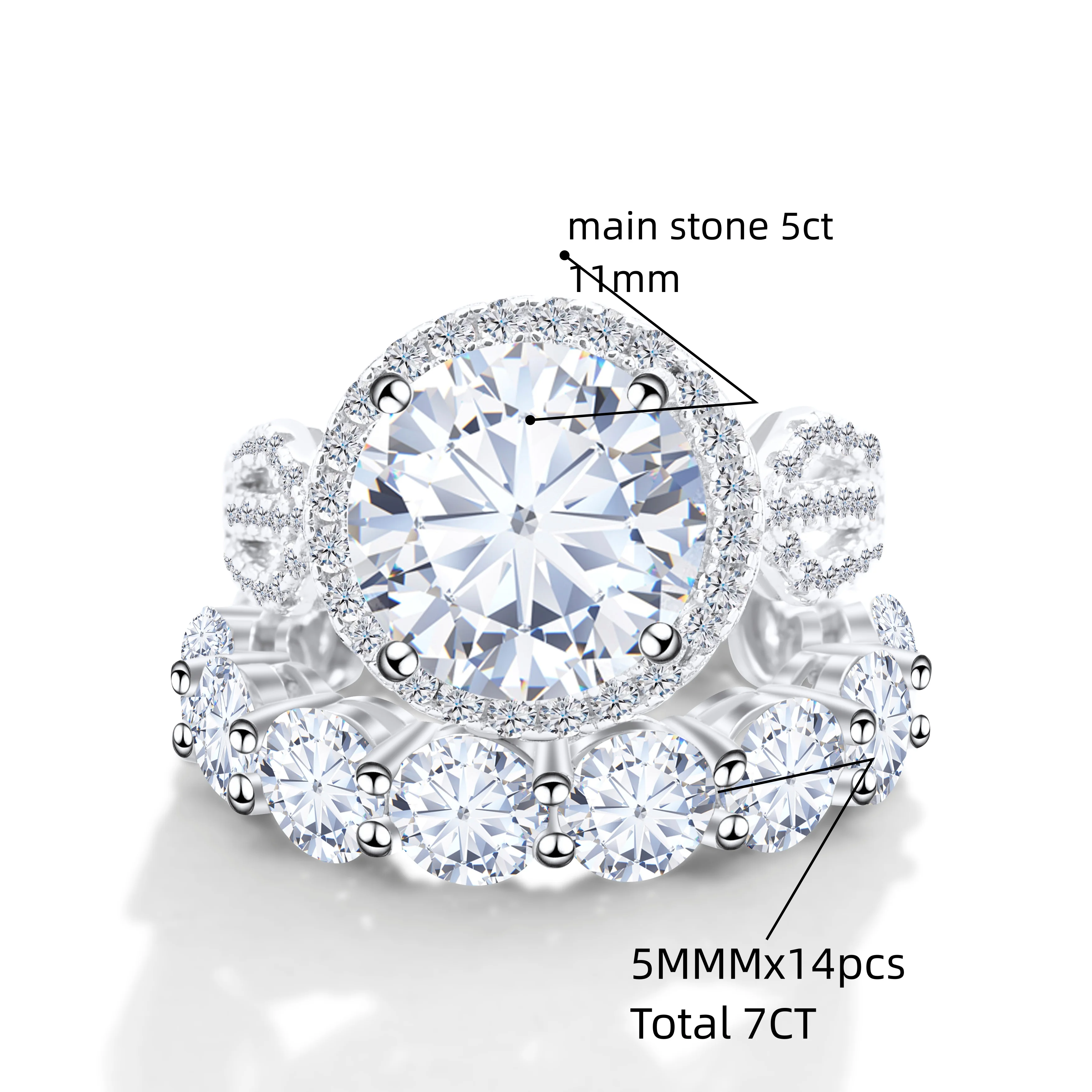 Luxury 12CT Moissanite Ring Set for Women D Color VVS1 Certified Sparkling Engagement Wedding Rings Pass Diamond Tester Gift