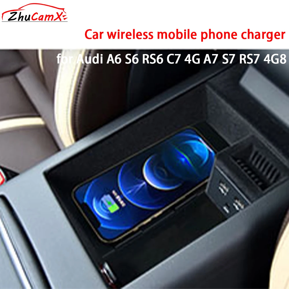 

for Audi A6 S6 RS6 C7 4G A7 S7 RS7 4G8 Armrest Storage Wireless Mobile Phone Charger QI 18W iPhone Magsafe Fast Charging Panel