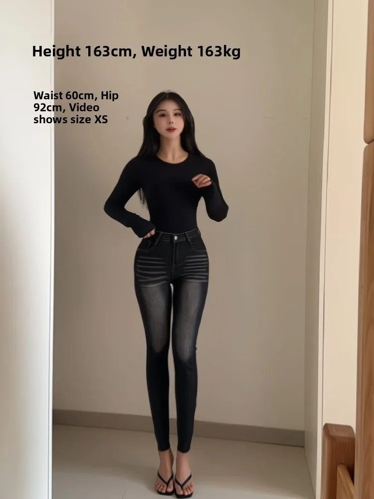 

Ретро-джинсы в американском стиле Pure Desire с флисовой подкладкой, потертые, женские, облегающие, укороченные, утепленные, зимние, из денима