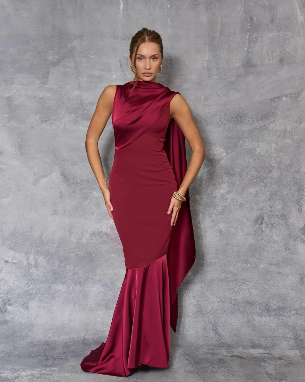 

Serendipity Satin Evening Dress فساتين سهرة Elegant High Neck Mermaid Cocktail Gown For Women Customized With Long Shawl