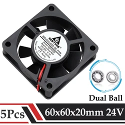 5Pcs/Lot Gdstime 24V 60x60x20mm 60mm Dual Ball DC Brushless Industrial Case Cooling 6020 6cm Axial Exhaust 3D Printer Cooler Fan
