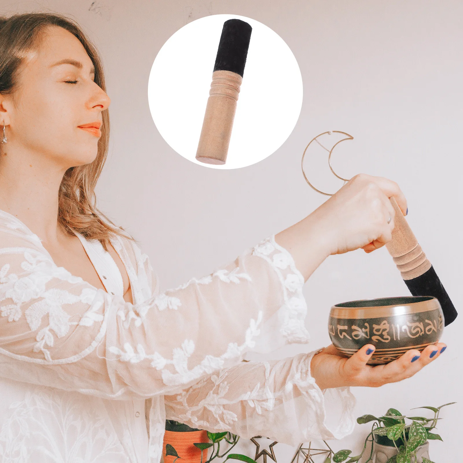 

Wood Singing Bowl Mallet PU Stick Lightweight Durable for Meditation Sound Bowl Accessory Wooden Mallet