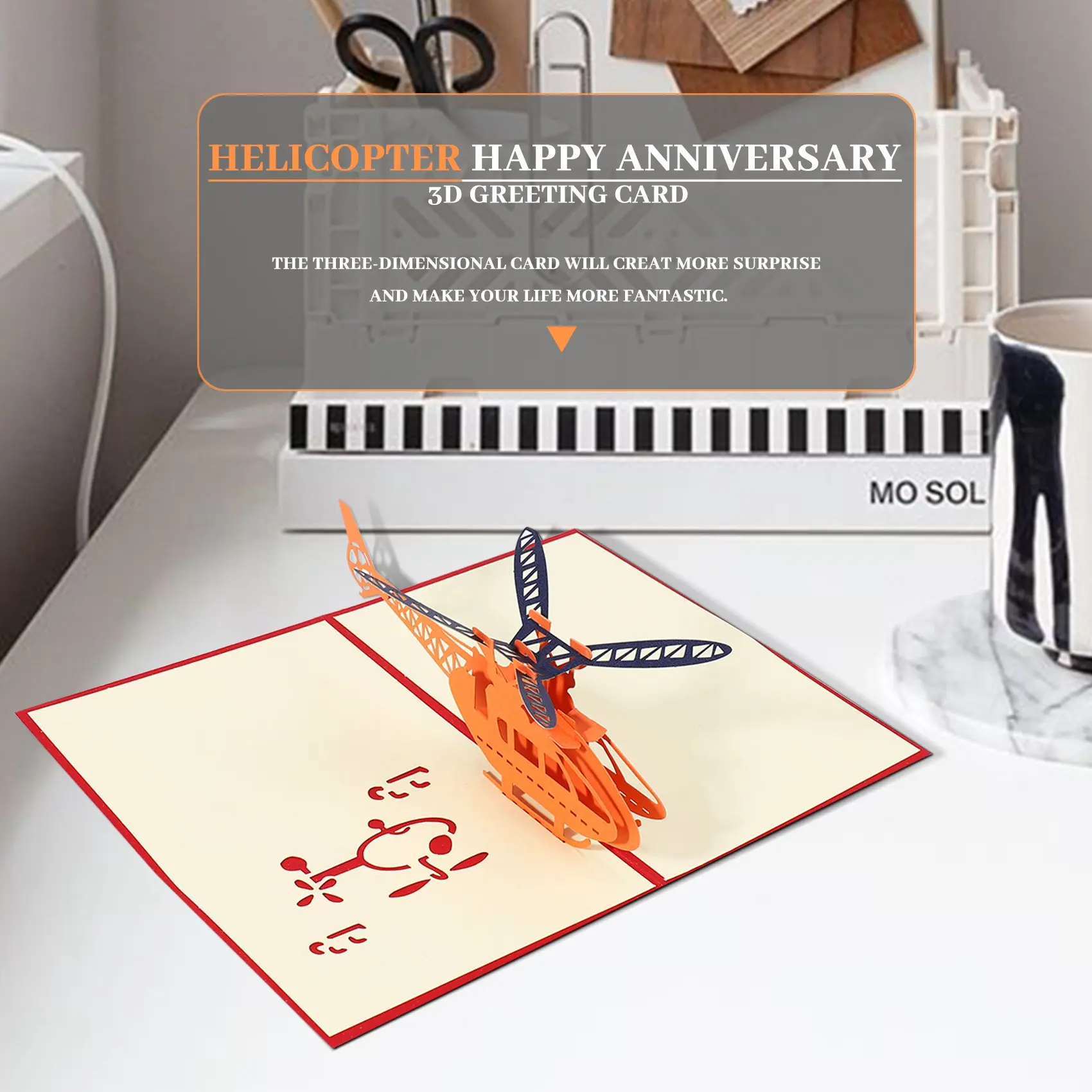 A20I 3D Greeting Card Helicopter Anniversary Happy Birthday Christmas Easter Greeting Card