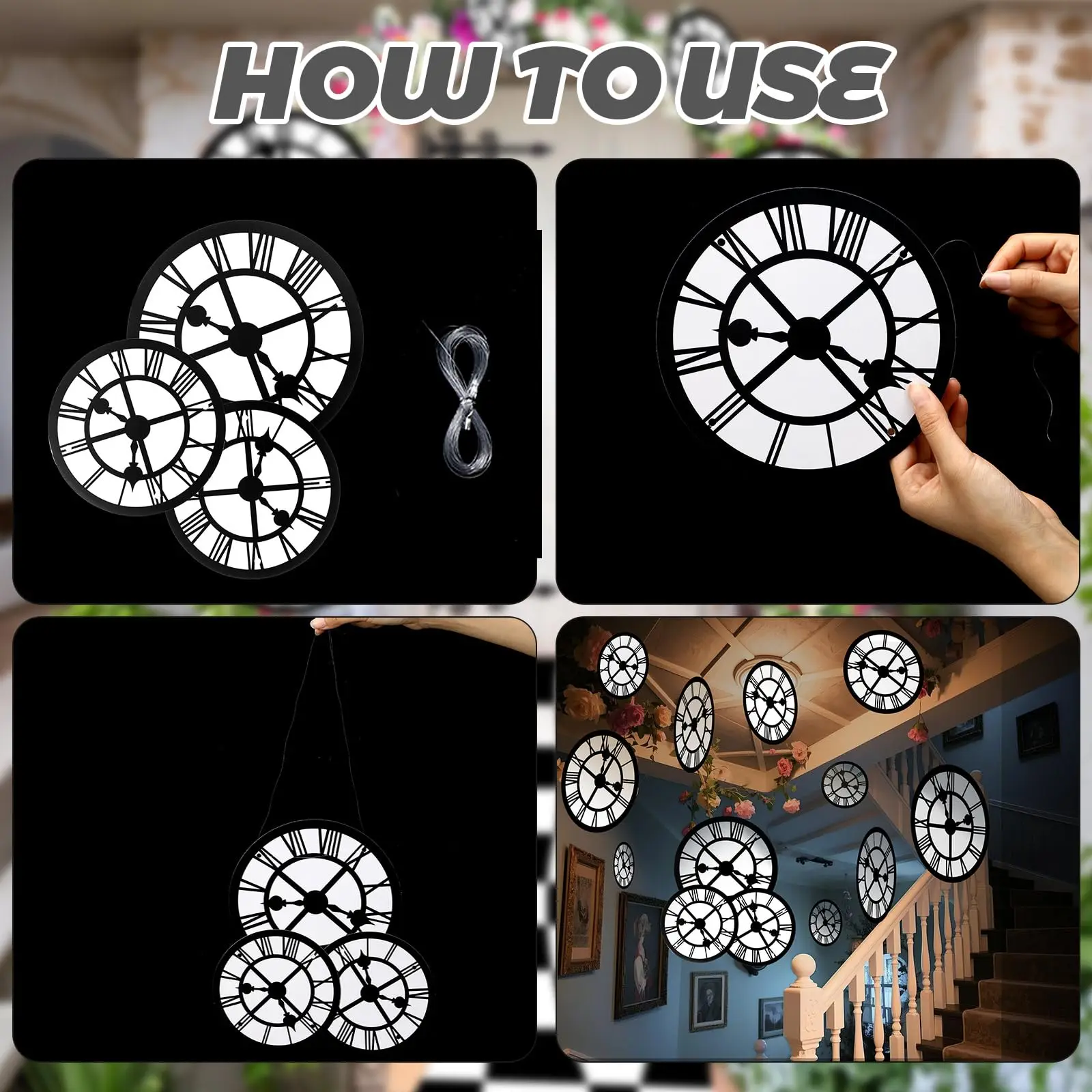 20Pcs Clock Hanging Decorations Roman Numeral Clock Cutouts Alice In Wonderland Theme Party Ceiling Wall Hanging Ornaments