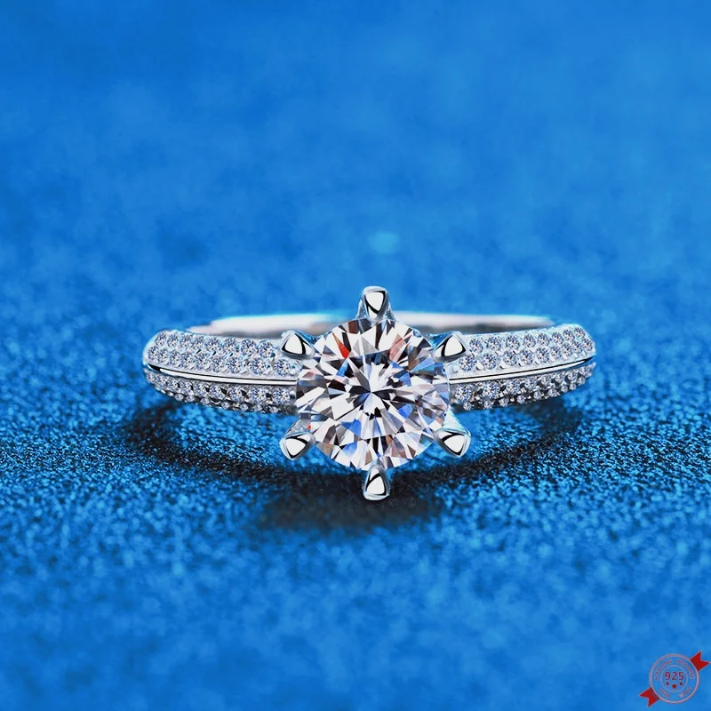 

1.0/1.5/2.0ct Moissanite S925 Silver Rings for Women Men Plated Platinum Micro Inlaid Wedding Diamond Band Jewelry Wholesale