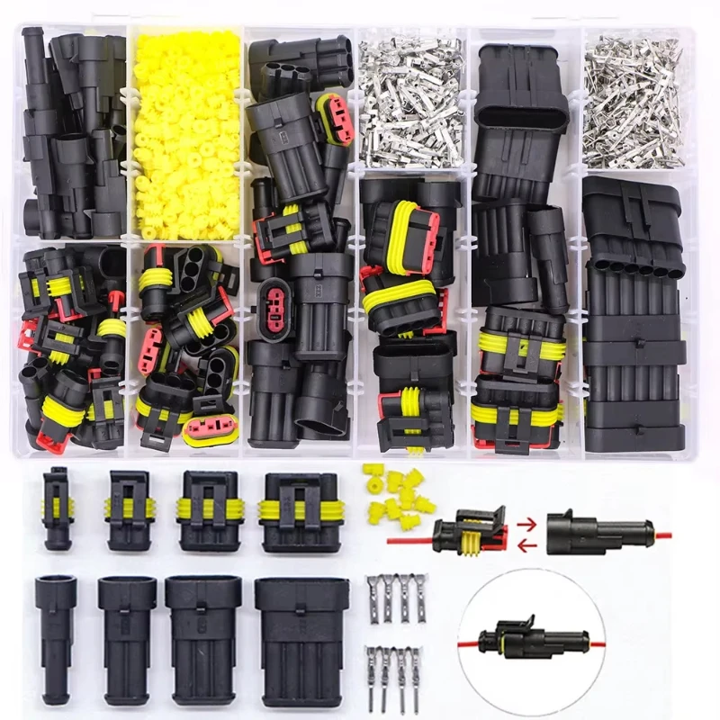 708PCS 1-6Pins  HID Waterproof Connectors 43 Sets Car Marine Seal Electrical Wire Connector Plug Truck Harness 300V 12A
