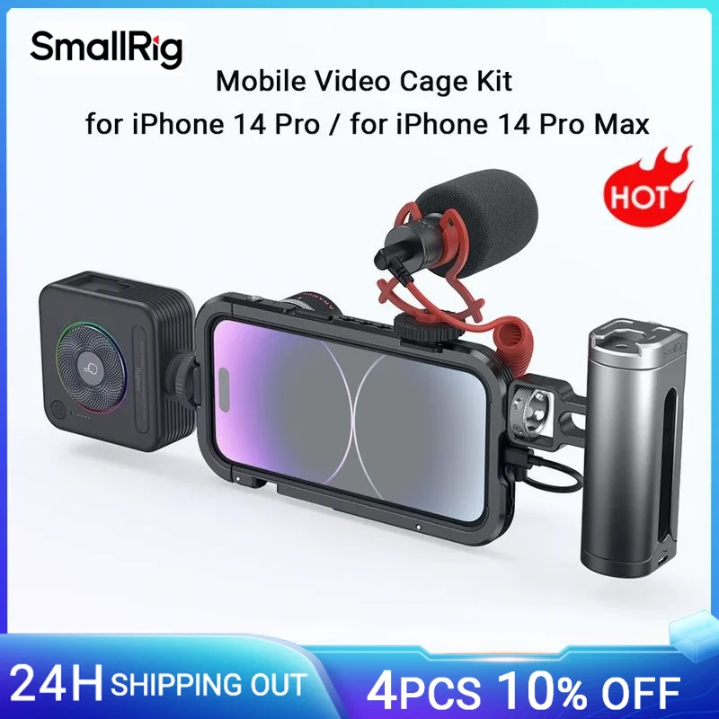 

SmallRig Mobile Phone Video Cage Kit for iPhone 14 Pro / Pro Max Case Rig for Shoot Video Photography Filming w Handle 4075/4077